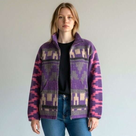 MOLINA Artesanias Southwestern Purple and Pink Zip Front Jacket, Size XL - Picture 2 of 9